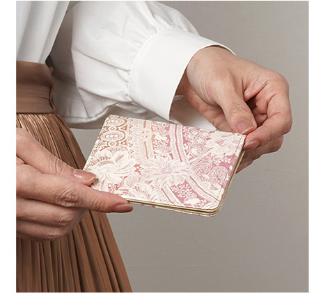 ホワイトキャンバス パスケース レース ピンク 母の日ギフト