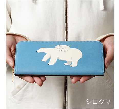 アニマルズ ミニラウンドファスナー長財布 ラッコ マヌルネコ シロクマ ブルー 母の日ギフト