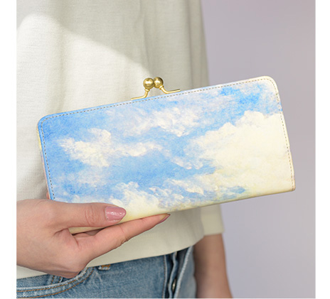 ホワイトキャンバス スリムガマグチ長財布 空 ブルー 母の日ギフト