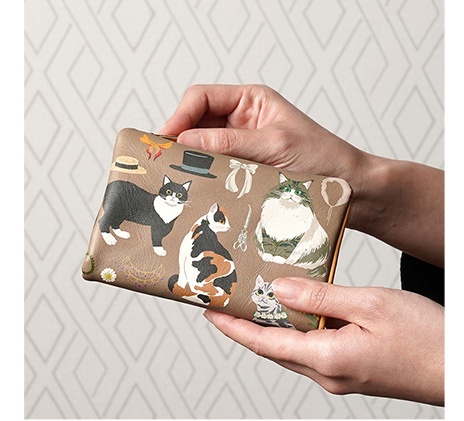 ラウンド L字ファスナー折り財布 バースデーキャッツ ブラウン 母の日ギフト